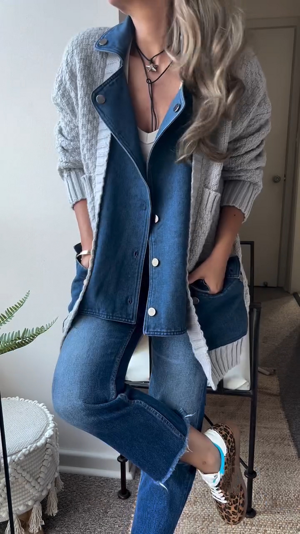 Women Collar Patchwork Knitted Casual Coat