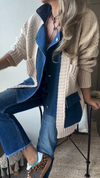 Women Collar Patchwork Knitted Casual Coat