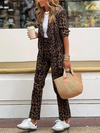 Womens Lapel Leopard Print Casual Set