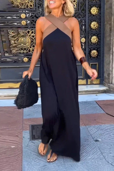 Women's Cross Halter Neck Sleeveless Stitching Dress