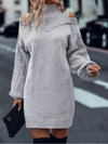 Women Half High Neck Off-Shoulder Long Sleeve Knitted Dress