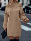 Women Half High Neck Off-Shoulder Long Sleeve Knitted Dress