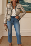 Women's Round Neck Long Sleeve Plaid Elegant Jacket