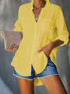 Solid Casual Cotton-Blend Shirt Collar Tunic Blouse