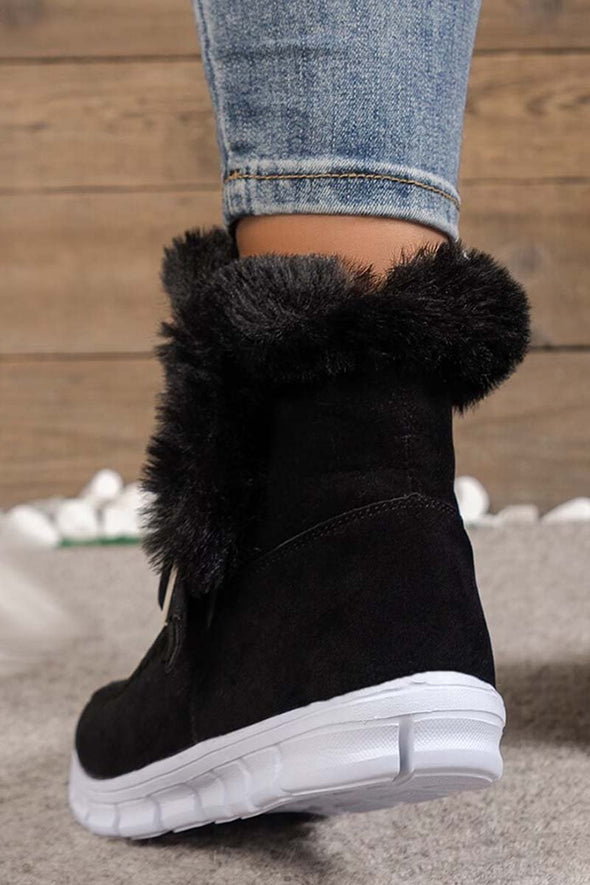 Women's round toe flat buckle side zipper thickened short boots