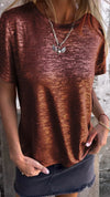 Hot Stamping Round Neck Short-sleeved V Neck T-shirt