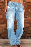 Women's Mid-rise Ripped Casual Straight Pants